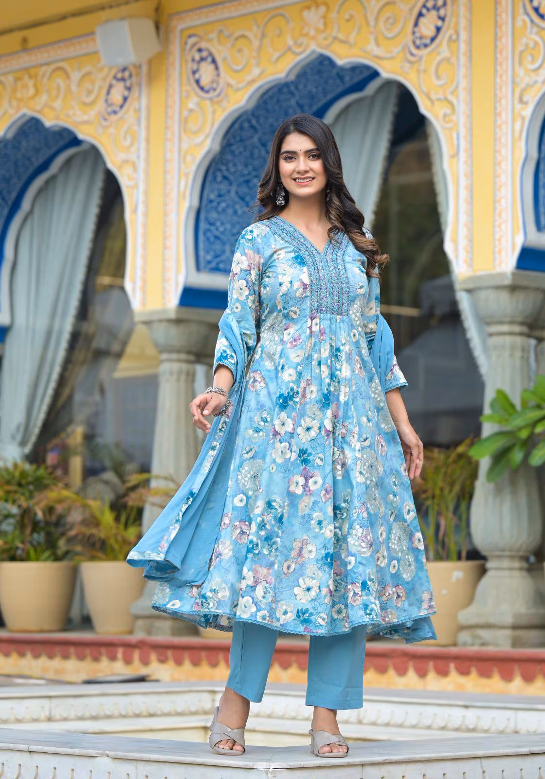 Women's Floral Kurti Blue